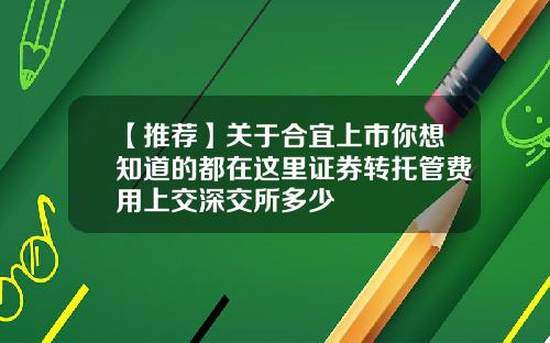 【推荐】关于合宜上市你想知道的都在这里证券转托管费用上交深交所多少