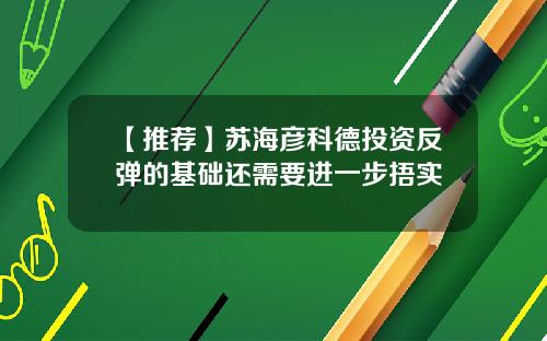 【推荐】苏海彦科德投资反弹的基础还需要进一步捂实