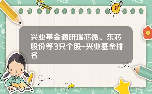 兴业基金调研瑞芯微、东芯股份等3只个股-兴业基金排名