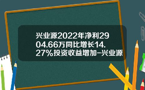 兴业源2022年净利2904.66万同比增长14.27%投资收益增加-兴业源塑胶电子有限公司