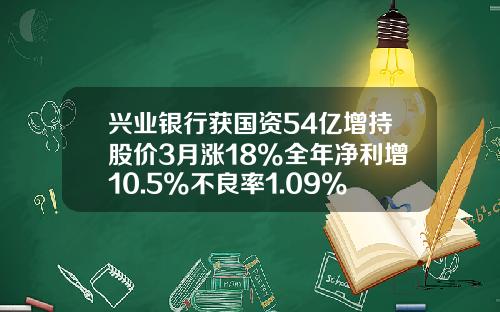 兴业银行获国资54亿增持股价3月涨18%全年净利增10.5%不良率1.09%连降六年-兴业银行股票最新资讯