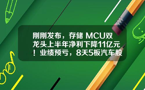 刚刚发布，存储+MCU双龙头上半年净利下降11亿元！业绩预亏，8天5板汽车股触及跌停！MLCC出货量不断提升，概念股机构关注度高-万得资讯分析股票
