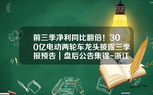 前三季净利同比翻倍！300亿电动两轮车龙头披露三季报预告｜盘后公告集锦-浙江瑞海医药有限公司