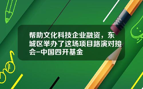 帮助文化科技企业融资，东城区举办了这场项目路演对接会-中国四开基金