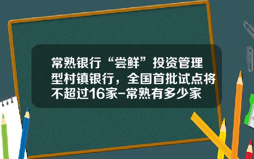 常熟银行“尝鲜”投资管理型村镇银行，全国首批试点将不超过16家-常熟有多少家银行