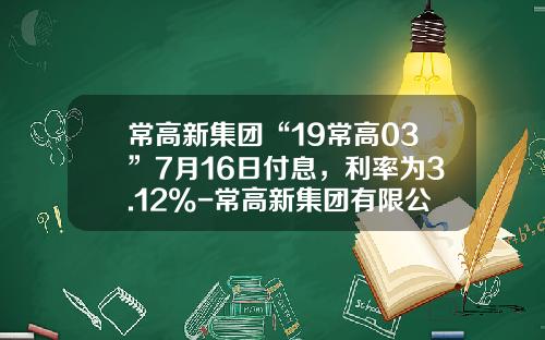 常高新集团“19常高03”7月16日付息，利率为3.12%-常高新集团有限公司