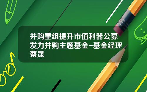 并购重组提升市值利器公募发力并购主题基金-基金经理蔡晟