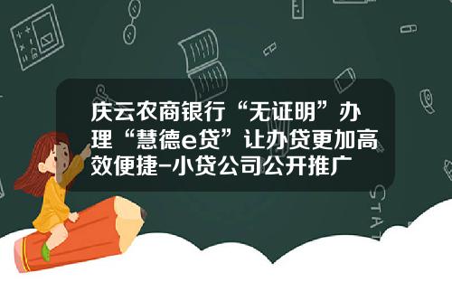 庆云农商银行“无证明”办理“慧德e贷”让办贷更加高效便捷-小贷公司公开推广