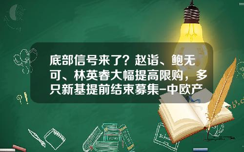 底部信号来了？赵诣、鲍无可、林英睿大幅提高限购，多只新基提前结束募集-中欧产业基金