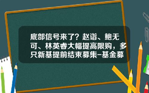 底部信号来了？赵诣、鲍无可、林英睿大幅提高限购，多只新基提前结束募集-基金募集时间