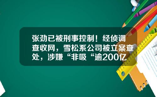 张劲已被刑事控制！经侦调查收网，雪松系公司被立案查处，涉嫌“非吸“逾200亿-雪松基金