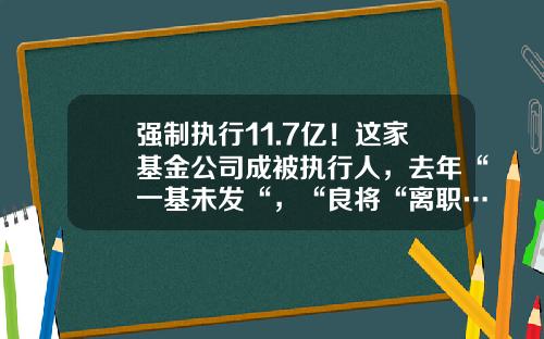 强制执行11.7亿！这家基金公司成被执行人，去年“一基未发“，“良将“离职…-大连恒泰基贸易有限公司