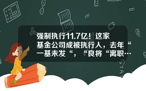 强制执行11.7亿！这家基金公司成被执行人，去年“一基未发“，“良将“离职…-新华壹基金