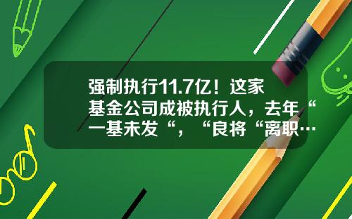 强制执行11.7亿！这家基金公司成被执行人，去年“一基未发“，“良将“离职…-王卫东基金