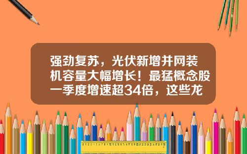 强劲复苏，光伏新增并网装机容量大幅增长！最猛概念股一季度增速超34倍，这些龙头公司市盈率不到20倍-股票资讯最快公司排名