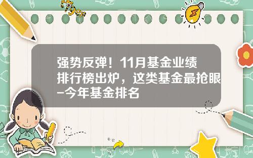 强势反弹！11月基金业绩排行榜出炉，这类基金最抢眼-今年基金排名