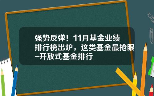 强势反弹！11月基金业绩排行榜出炉，这类基金最抢眼-开放式基金排行