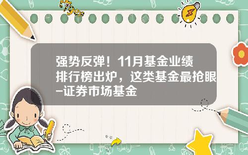 强势反弹！11月基金业绩排行榜出炉，这类基金最抢眼-证券市场基金