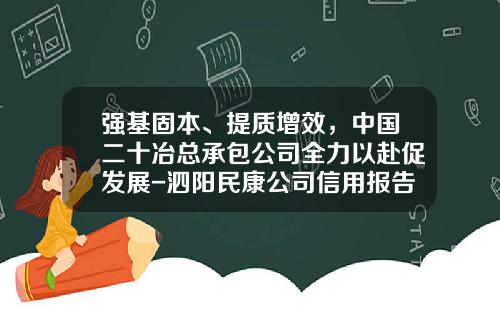 强基固本、提质增效，中国二十冶总承包公司全力以赴促发展-泗阳民康公司信用报告