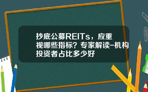 抄底公募REITs，应重视哪些指标？专家解读-机构投资者占比多少好
