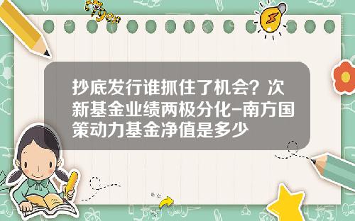 抄底发行谁抓住了机会？次新基金业绩两极分化-南方国策动力基金净值是多少
