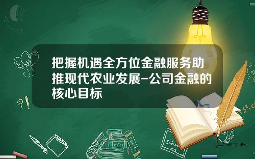 把握机遇全方位金融服务助推现代农业发展-公司金融的核心目标