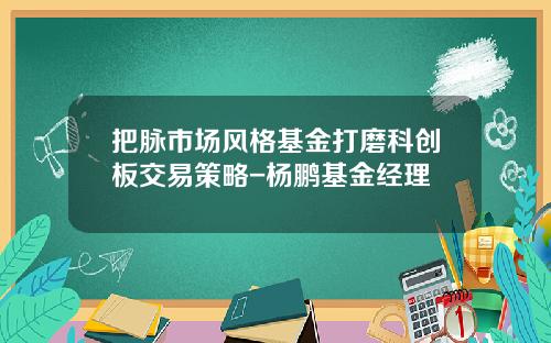 把脉市场风格基金打磨科创板交易策略-杨鹏基金经理