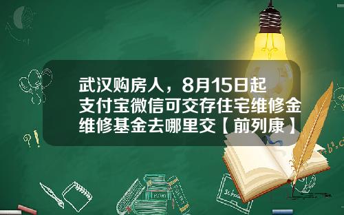 武汉购房人，8月15日起支付宝微信可交存住宅维修金维修基金去哪里交【前列康】