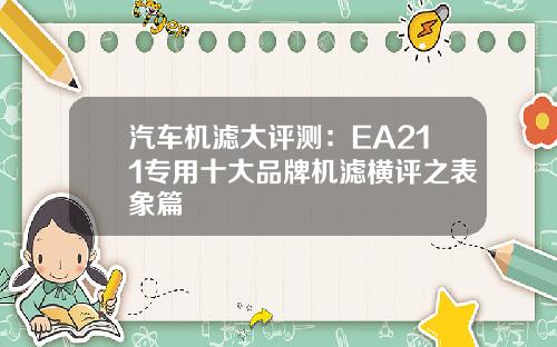 汽车机滤大评测：EA211专用十大品牌机滤横评之表象篇