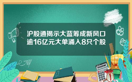 沪股通揭示大蓝筹成新风口逾16亿元大单涌入8只个股