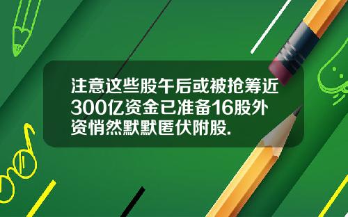 注意这些股午后或被抢筹近300亿资金已准备16股外资悄然默默匿伏附股.