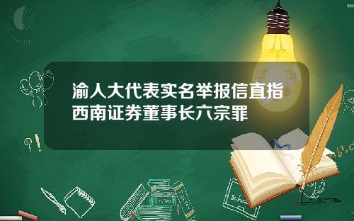 渝人大代表实名举报信直指西南证券董事长六宗罪