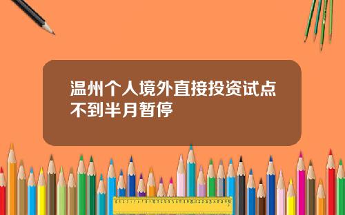 温州个人境外直接投资试点不到半月暂停
