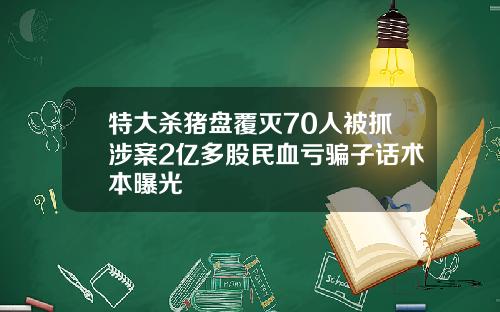 特大杀猪盘覆灭70人被抓涉案2亿多股民血亏骗子话术本曝光