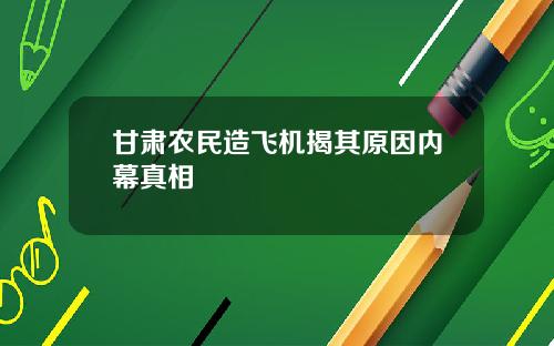 甘肃农民造飞机揭其原因内幕真相