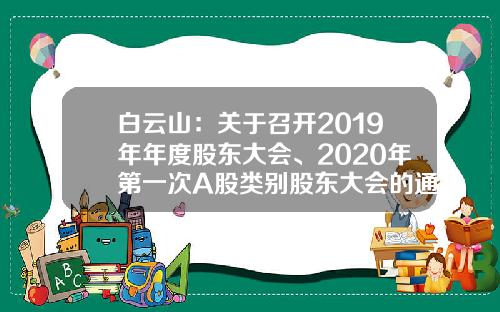 白云山：关于召开2019年年度股东大会、2020年第一次A股类别股东大会的通知-什么公司有类别股东大会