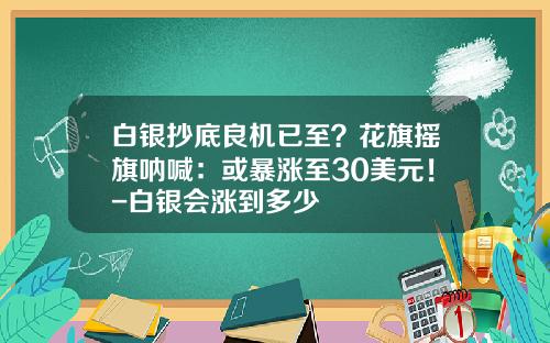 白银抄底良机已至？花旗摇旗呐喊：或暴涨至30美元！-白银会涨到多少