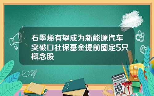 石墨烯有望成为新能源汽车突破口社保基金提前圈定5只概念股