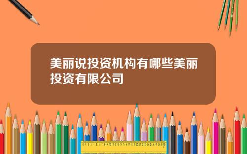 美丽说投资机构有哪些美丽投资有限公司