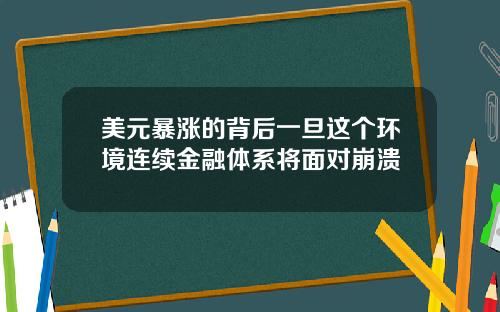 美元暴涨的背后一旦这个环境连续金融体系将面对崩溃
