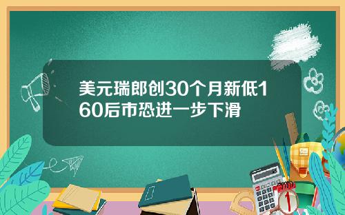 美元瑞郎创30个月新低160后市恐进一步下滑
