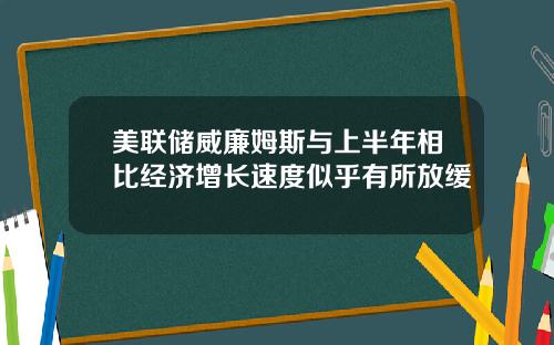 美联储威廉姆斯与上半年相比经济增长速度似乎有所放缓