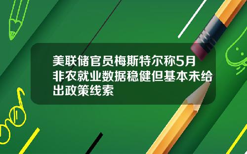 美联储官员梅斯特尔称5月非农就业数据稳健但基本未给出政策线索