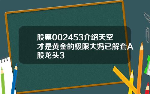 股票002453介绍天空才是黄金的极限大妈已解套A股龙头3