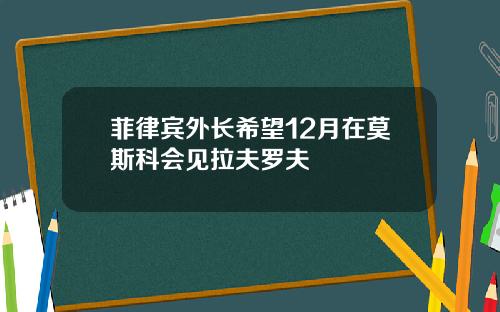 菲律宾外长希望12月在莫斯科会见拉夫罗夫