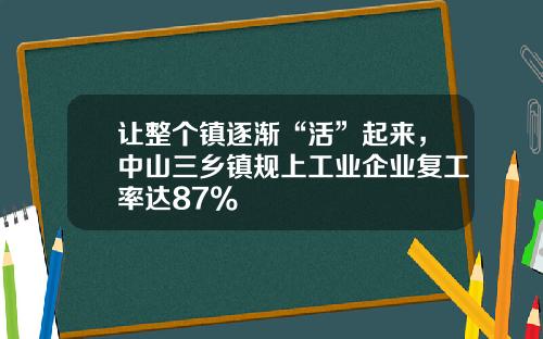 让整个镇逐渐“活”起来，中山三乡镇规上工业企业复工率达87%