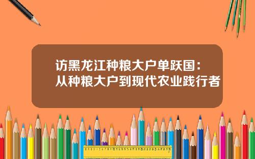 访黑龙江种粮大户单跃国：从种粮大户到现代农业践行者