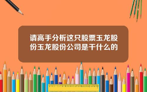 请高手分析这只股票玉龙股份玉龙股份公司是干什么的
