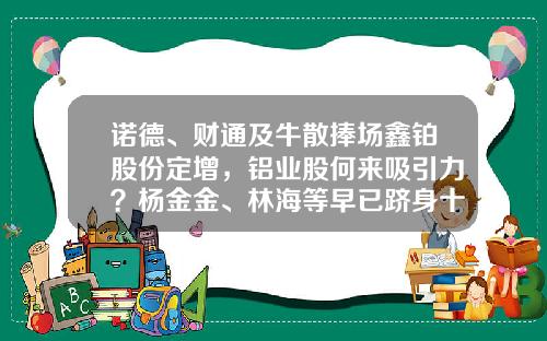 诺德、财通及牛散捧场鑫铂股份定增，铝业股何来吸引力？杨金金、林海等早已跻身十大流通股东