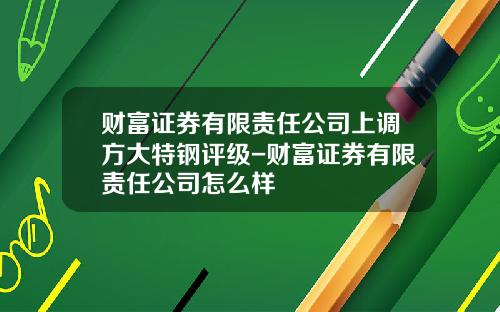 财富证券有限责任公司上调方大特钢评级-财富证券有限责任公司怎么样